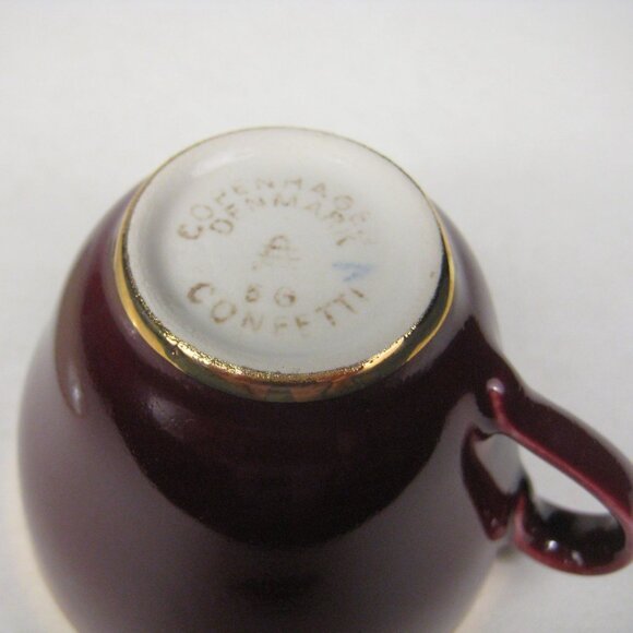 Royal Copenhagen Burgundy Red Gold Vintage Confetti Demitasse Set Denmark 1950s - Picture 13 of 16
